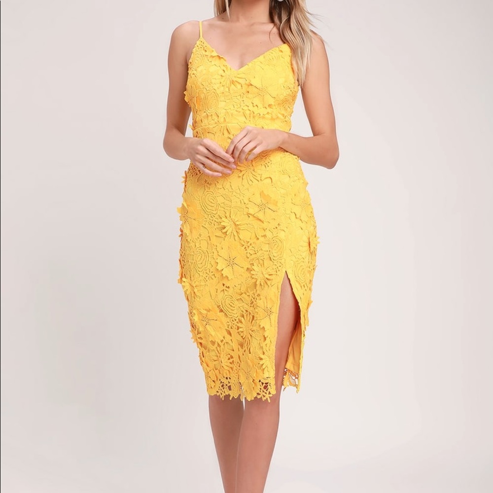 NWT Lulus Steal Your Heart Yellow Lace Mini Dress